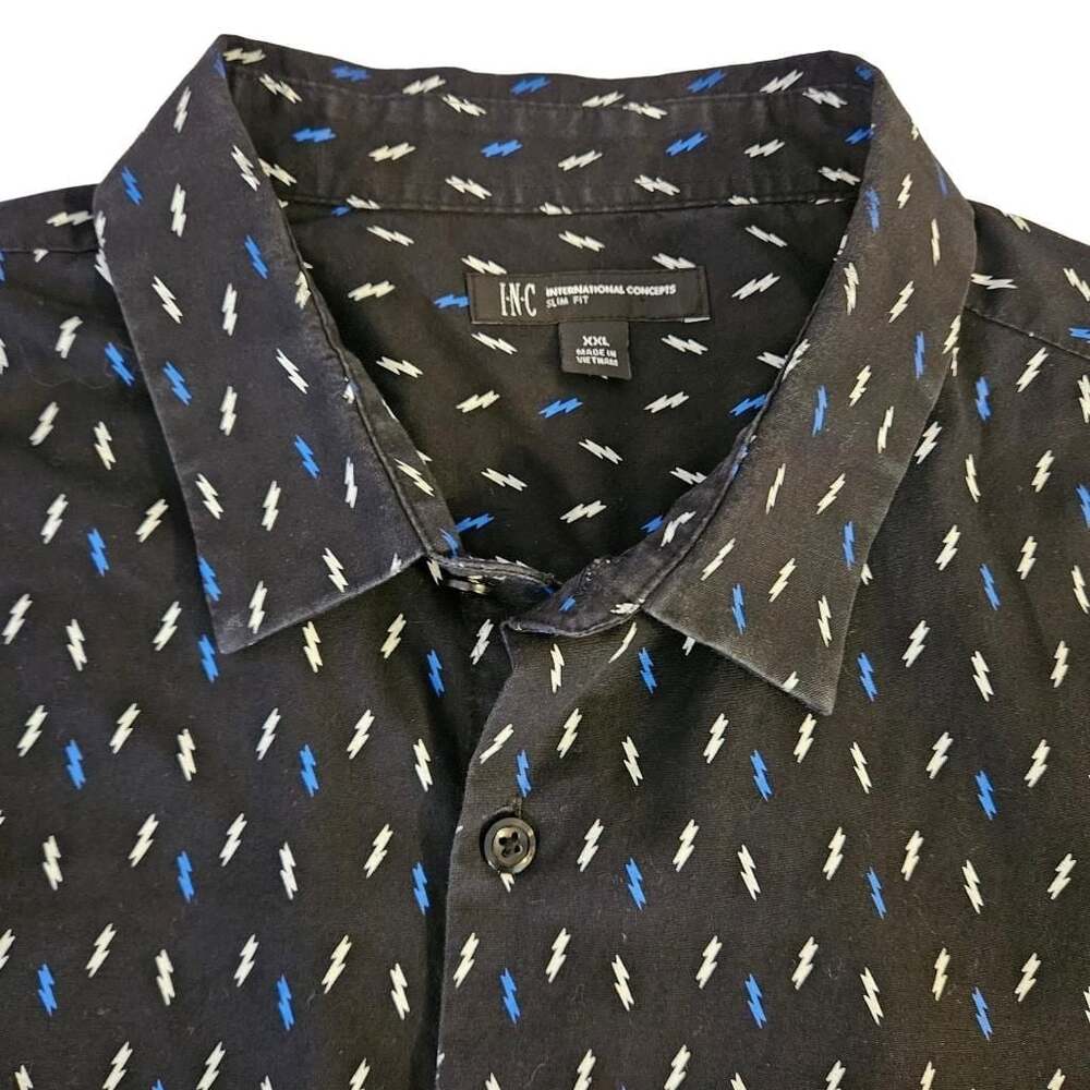 INC Men's Slim Fit  Lightning Bolt Print Long Sleeve Button-Up Shirt XXL